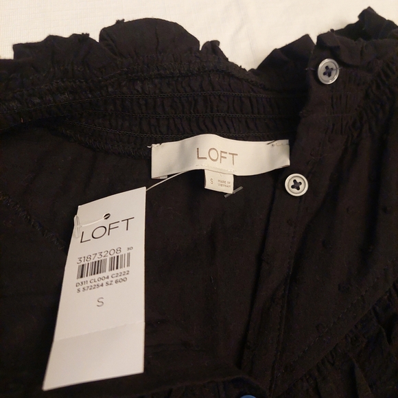 Loft Black Swiss Dot Ruffle Trim Long Balloon Sleeve Blouse Regencycore Size S - Picture 9 of 12